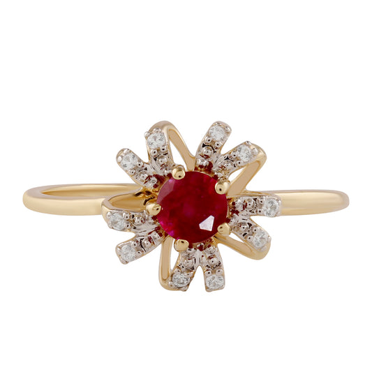 Zlatý Prsteň s Madagaskarským Rubínom a Bielym Zirkónom