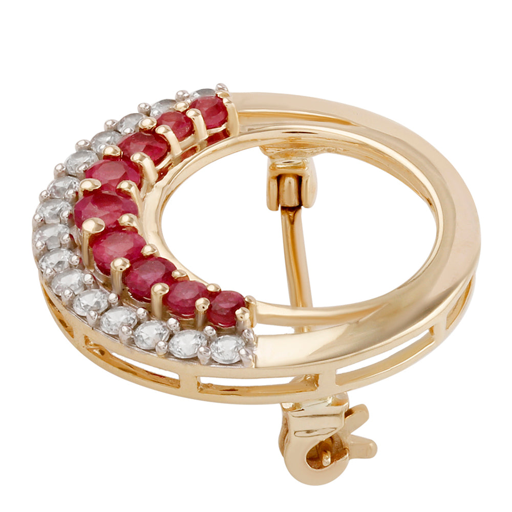 Zlatý Brošňa s Madagaskarským Rubínom a Bielym Zirkónom 2 