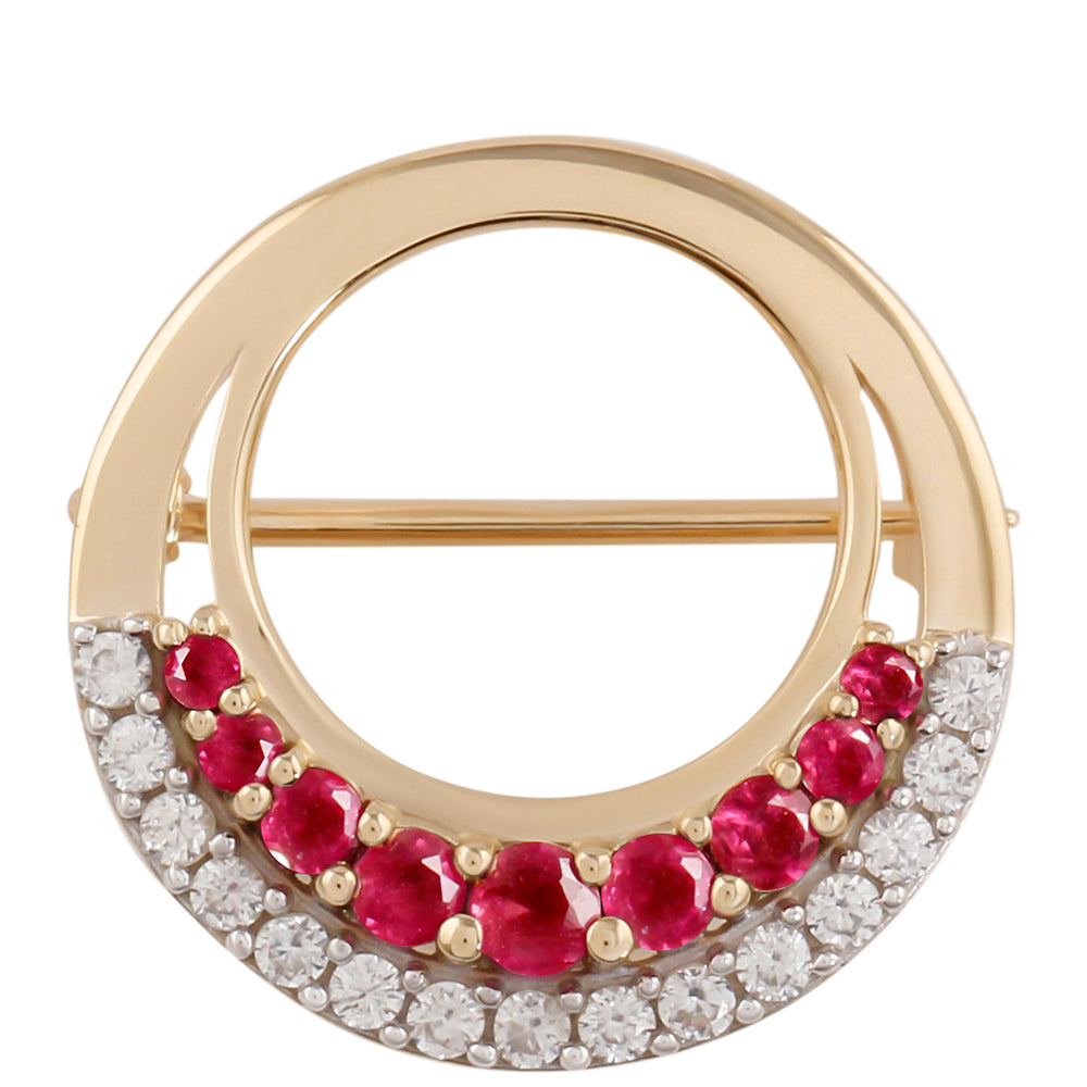 Zlatý Brošňa s Madagaskarským Rubínom a Bielym Zirkónom 1 