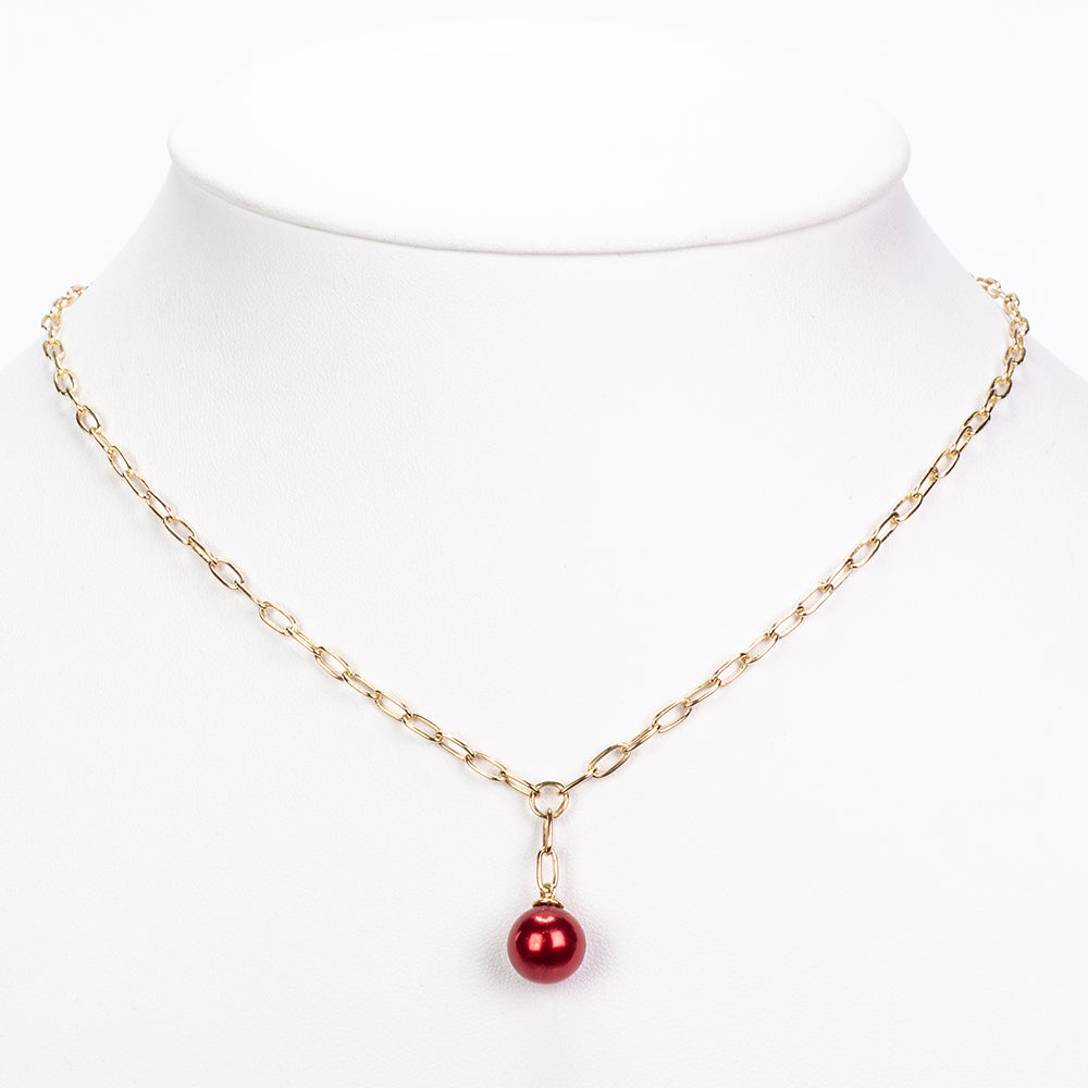 Pozlátený Strieborný Náhrdelník s Červená sladkovodná perlou 2 