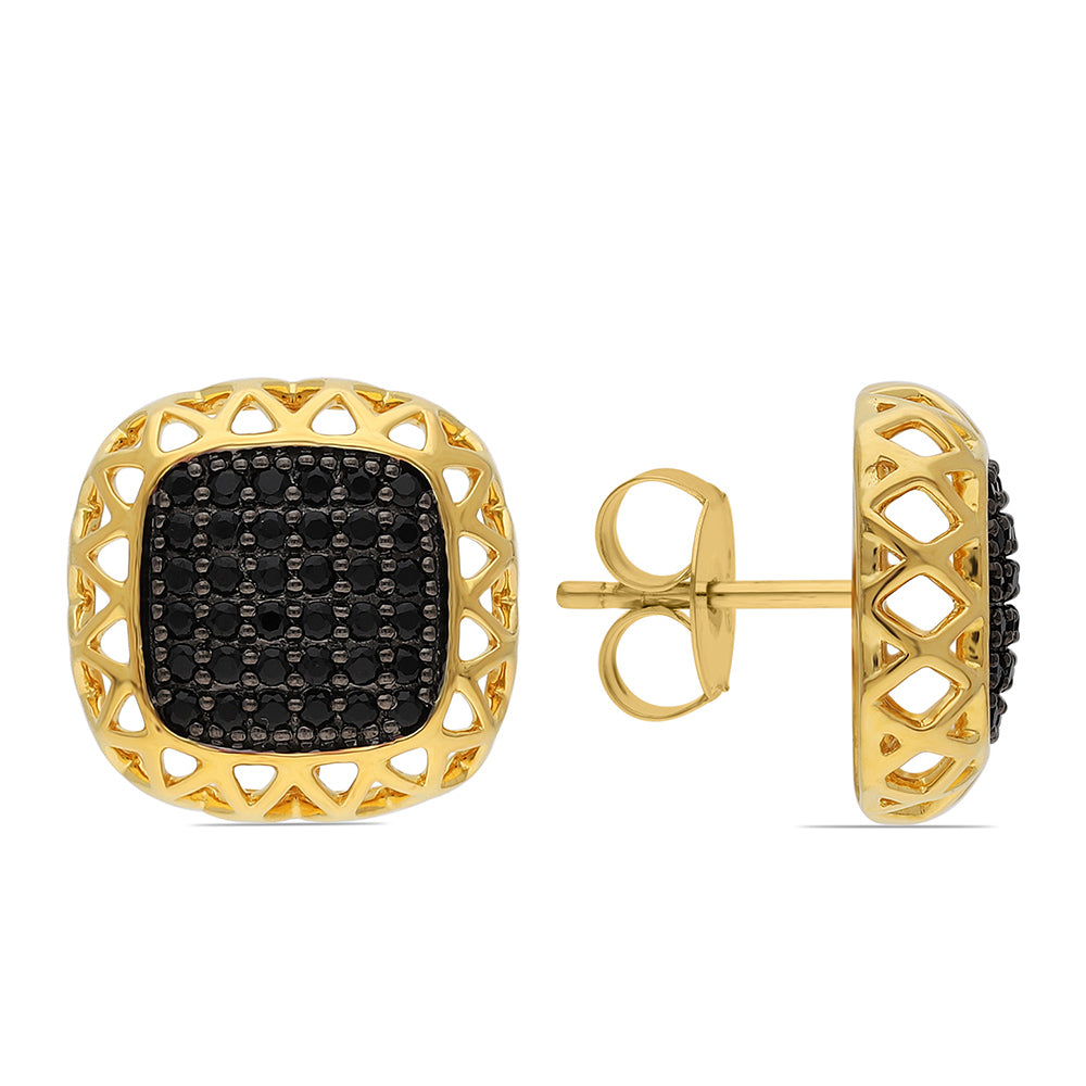 Pozlátené Strieborné Náušnice s Čiernym Spinelom