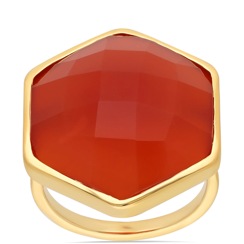 Pozlátený Strieborný Prsteň s Červeným Ónyxom