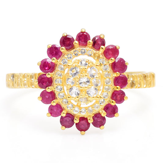 Pozlátený Strieborný Prsteň s Madagaskarským Rubínom a Bielym Topásom