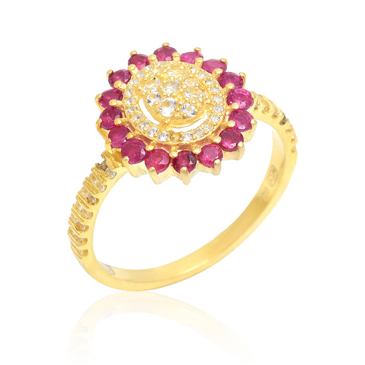 Pozlátený Strieborný Prsteň s Madagaskarským Rubínom a Bielym Topásom