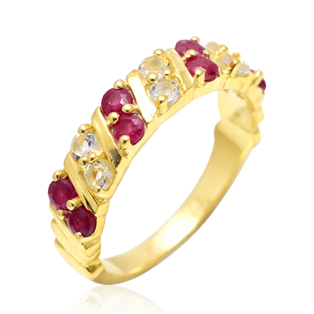 Pozlátený Strieborný Prsteň s Madagaskarským Rubínom a Bielym Topásom 2 