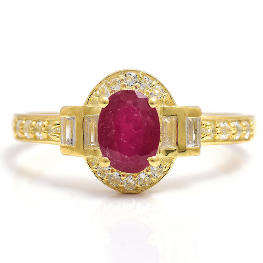 Pozlátený Strieborný Prsteň s Madagaskarským Rubínom a Bielym Topásom