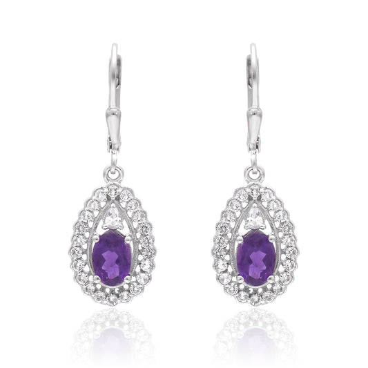 Strieborné Náušnice s Marockým Ametystom a Bielym Topásom