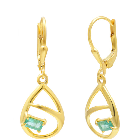 Pozlátené Strieborné Náušnice s Brazílskym Smaragdom