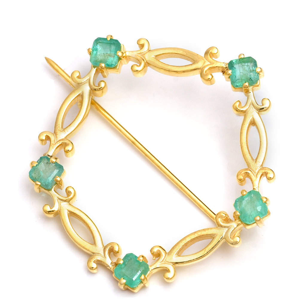 Pozlátený Strieborný Brošňa s Brazílskym Smaragdom 1 