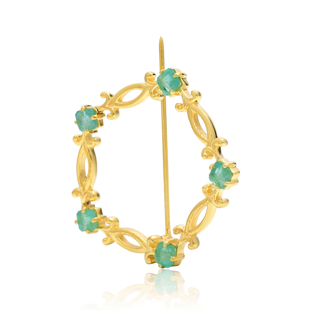 Pozlátený Strieborný Brošňa s Brazílskym Smaragdom 2 