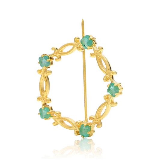 Pozlátený Strieborný Brošňa s Brazílskym Smaragdom