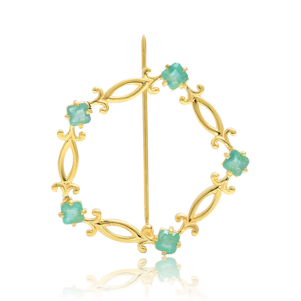 Pozlátený Strieborný Brošňa s Brazílskym Smaragdom 3 