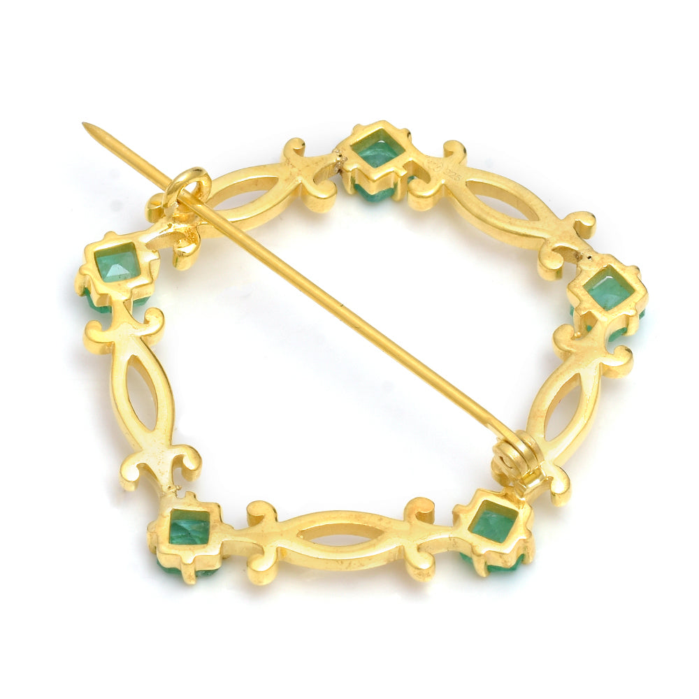 Pozlátený Strieborný Brošňa s Brazílskym Smaragdom