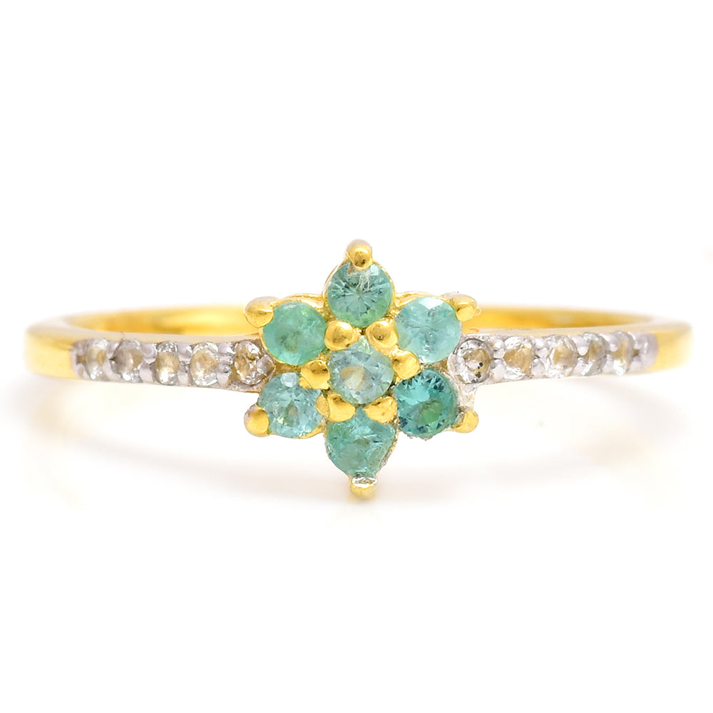 Pozlátený Strieborný Prsteň s Brazílskym Smaragdom a Bielym Topásom