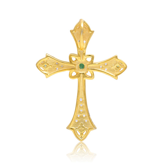 Kríž Pozlátený Strieborný Prívesok s Brazílskym Smaragdom a Bielym Topásom