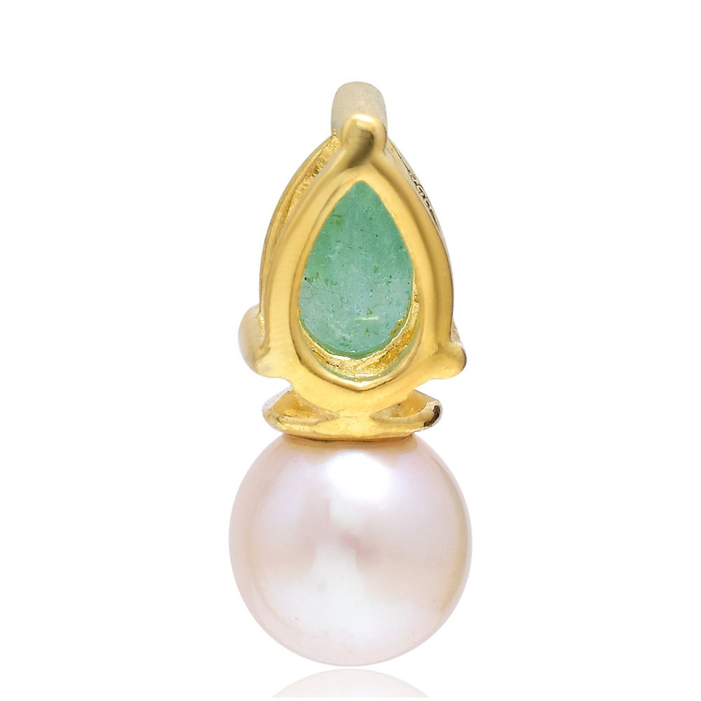 Pozlátený Strieborný Prívesok s Brazílskym Smaragdom a Bielou Sladkovodnou Perlou 3 