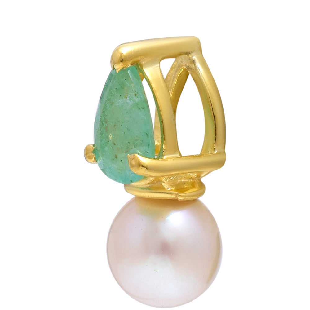 Pozlátený Strieborný Prívesok s Brazílskym Smaragdom a Bielou Sladkovodnou Perlou 1 