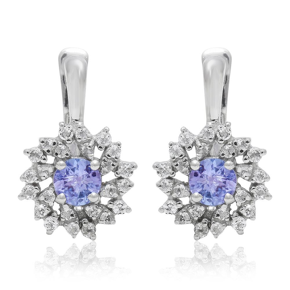 Strieborné Náušnice s AAA Tanzanitom a Bielym Topásom 2 