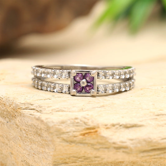 Strieborný Prsteň s Brazílskym Ametystom a Bielym Topásom