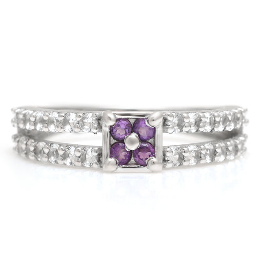 Strieborný Prsteň s Brazílskym Ametystom a Bielym Topásom