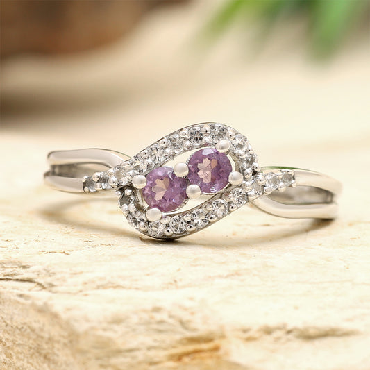 Strieborný Prsteň s Brazílskym Ametystom a Bielym Topásom