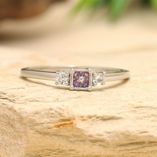 Strieborný Prsteň s Brazílskym Ametystom a Bielym Topásom