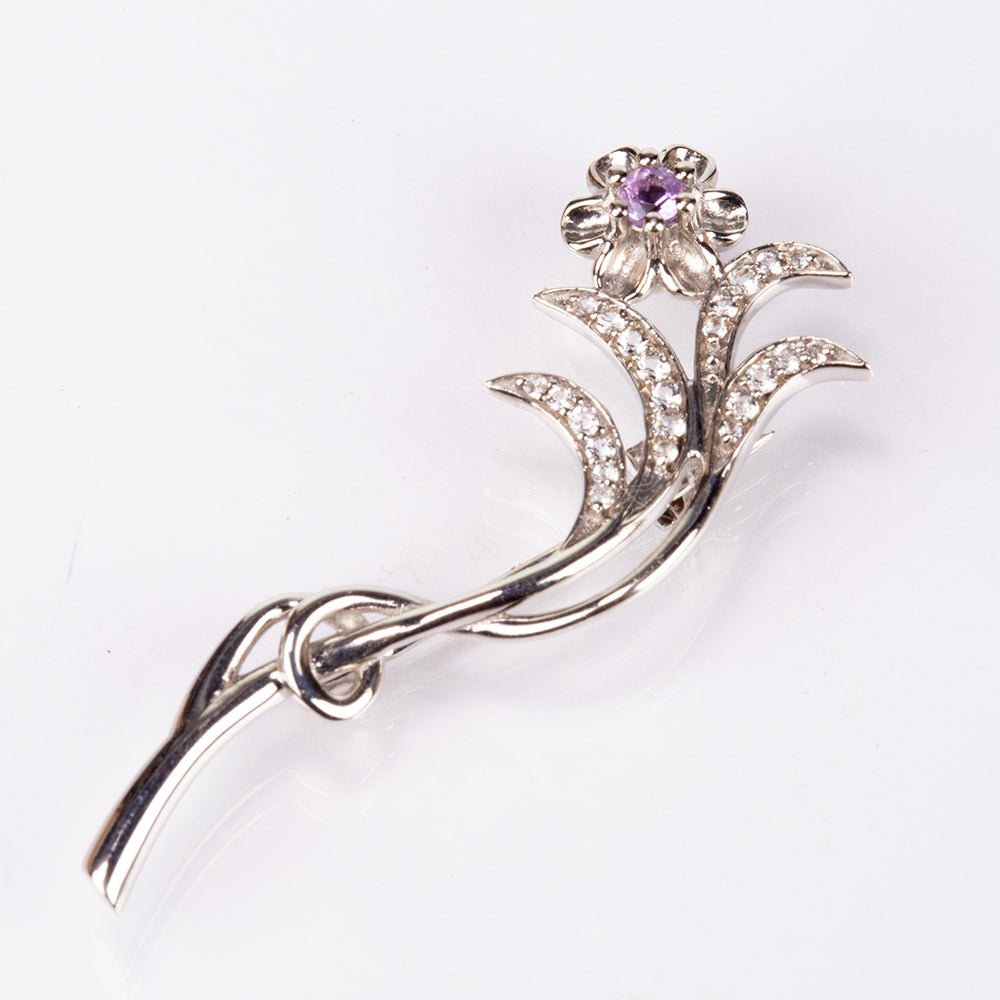 Strieborný Brošňa s Brazílskym Ametystom a Bielym Topásom 1 