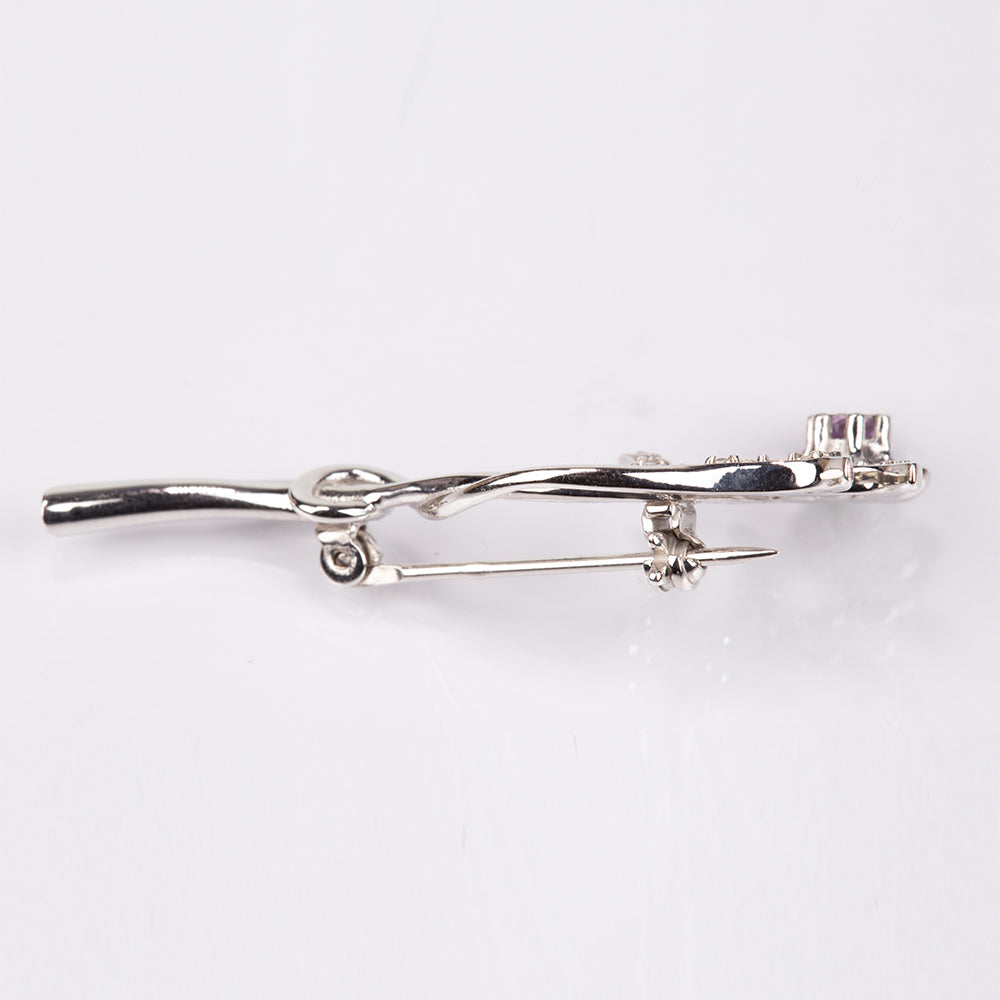 Strieborný Brošňa s Brazílskym Ametystom a Bielym Topásom 3 