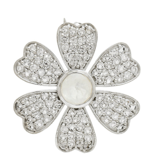 Strieborný Brošňa s Dúhovým Mesačným Kameňom a Bielym Topásom