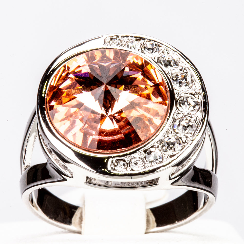 Bielym Zlatom Pozlátený Zliatinový Prsteň s Červeným Emporia® Krištáľom 1 