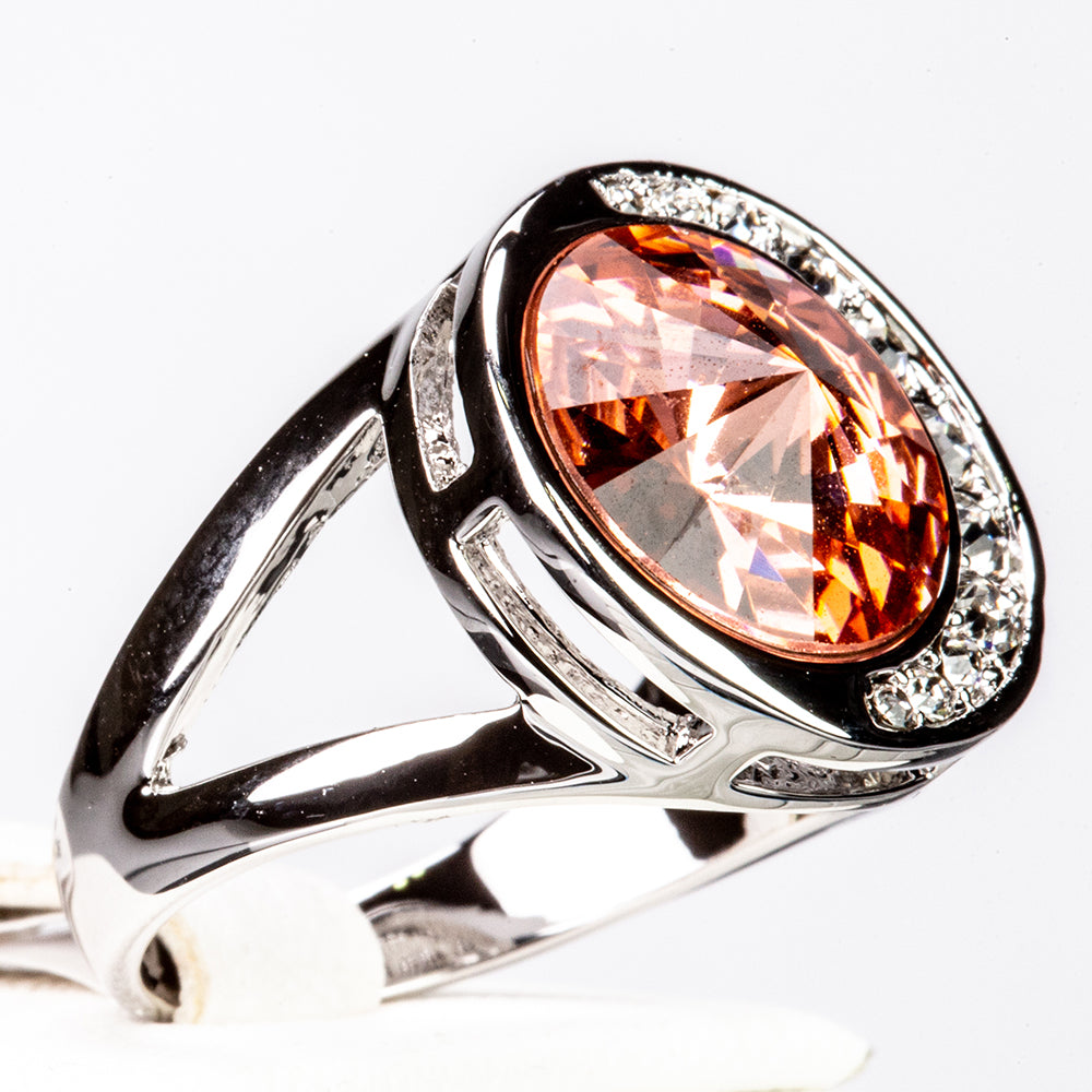 Bielym Zlatom Pozlátený Zliatinový Prsteň s Červeným Emporia® Krištáľom 2 