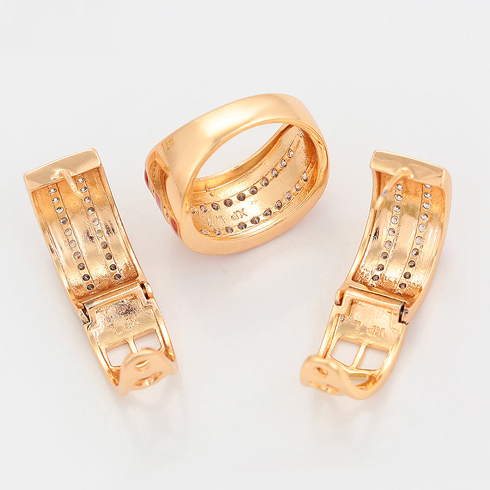 Pozlátené Zliatinové Sada s Červeným Emporia® Krištáľom a Bielym Emporia® Krištáľom ( Náušnice+Prsteň ) 5 