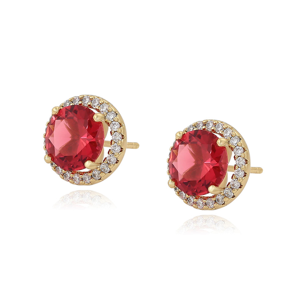 Pozlátené Zliatinové Náušnice s Červeným Emporia® Krištáľom a Bielym Emporia® Krištáľom 1 