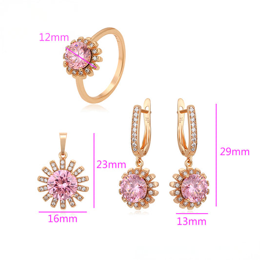 Pozlátené Zliatinové Sada s Ružovým Emporia® Krištáľom a Bielym Emporia® Krištáľom ( Náušnice+Prsteň +Prívesok )