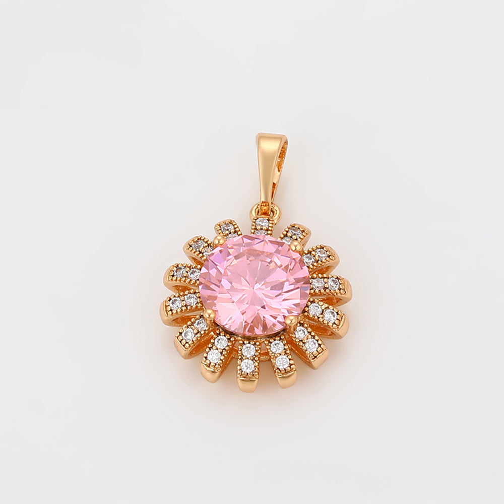 Pozlátené Zliatinové Sada s Ružovým Emporia® Krištáľom a Bielym Emporia® Krištáľom ( Náušnice+Prsteň +Prívesok )