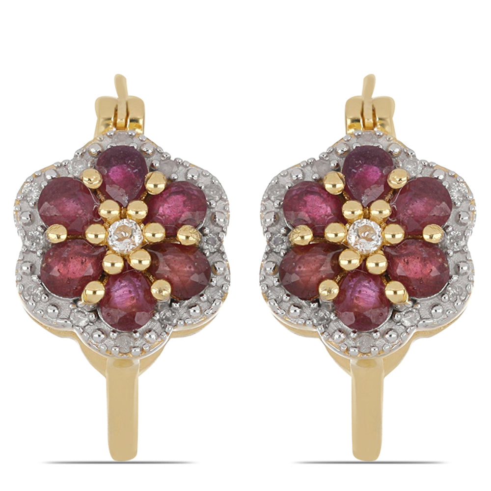 Pozlátené Strieborné Náušnice s Madagaskarským Rubínom a Bielym Topásom