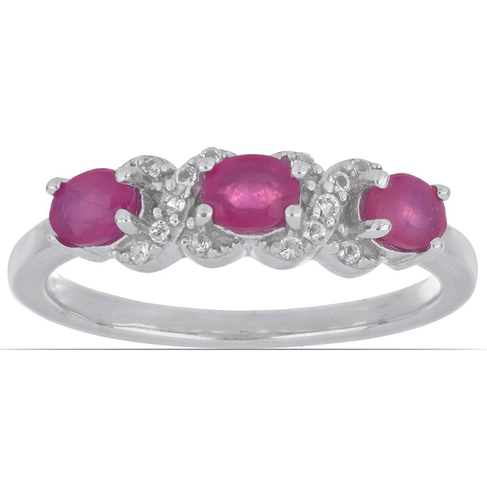 Strieborný Prsteň s Madagaskarským Rubínom a Bielym Topásom 2 