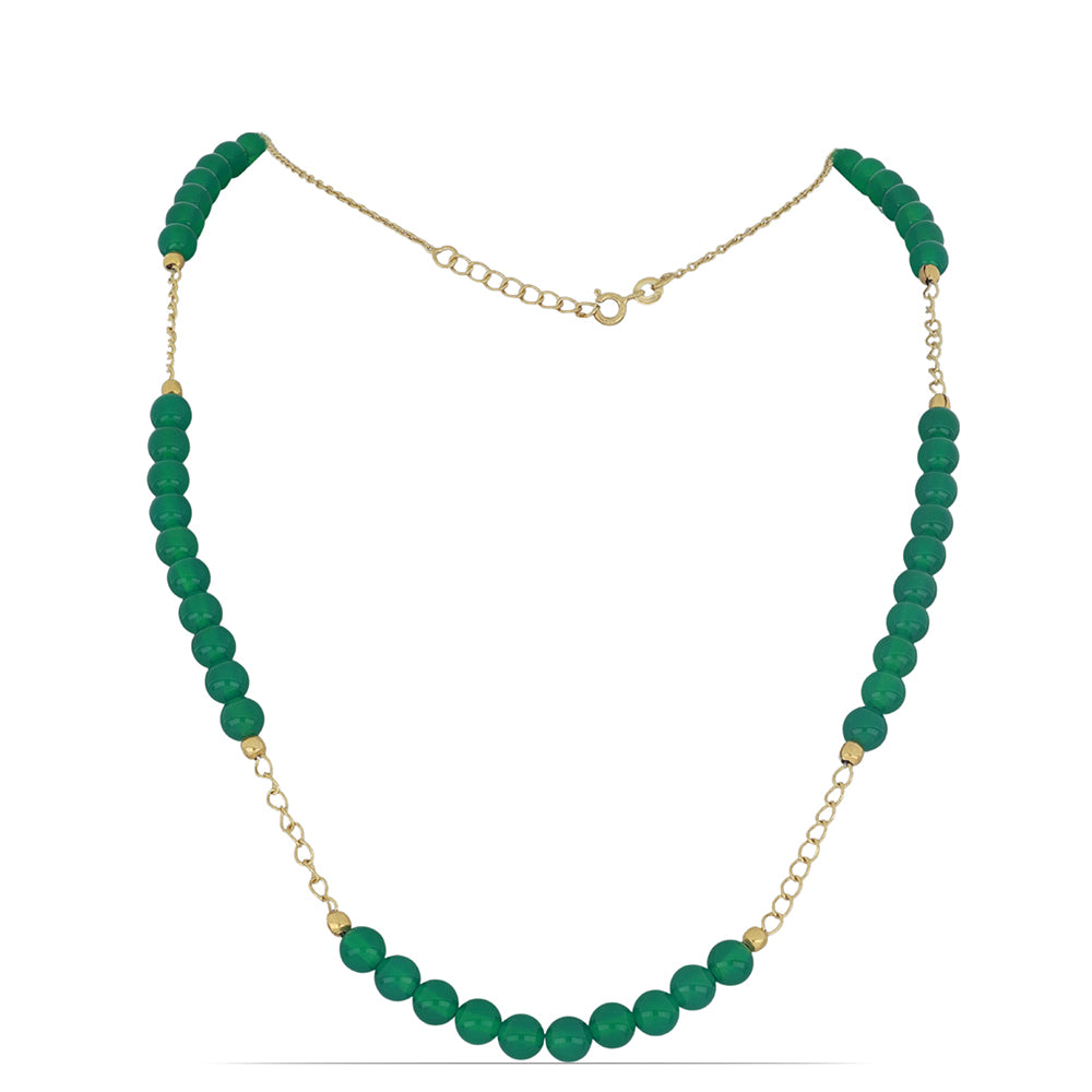 Pozlátený Strieborný Náhrdelník s so Zeleným Achátom