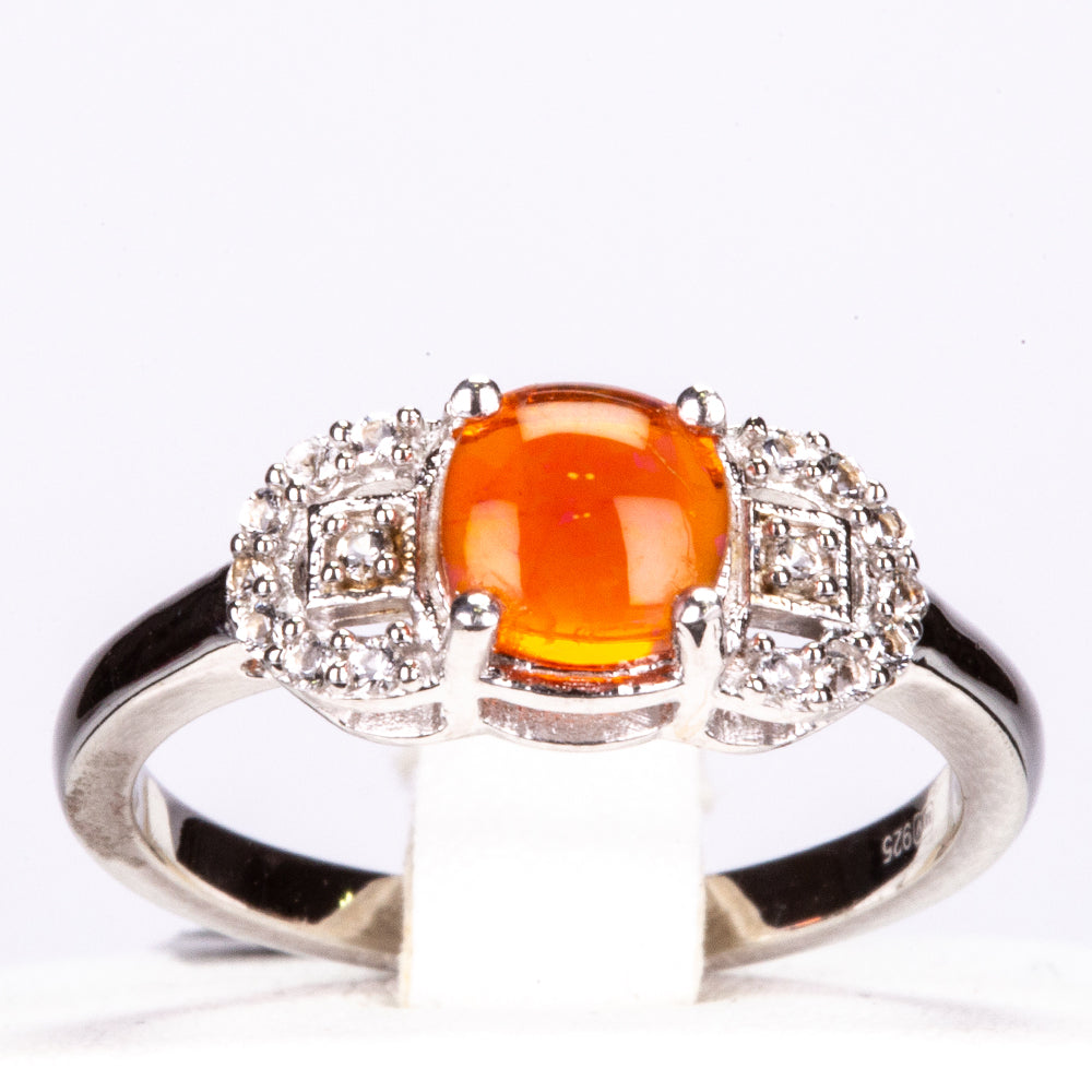 Strieborný Prsteň s Oranžovým Opálom z Lega Dembi a Bielym Topásom 1 