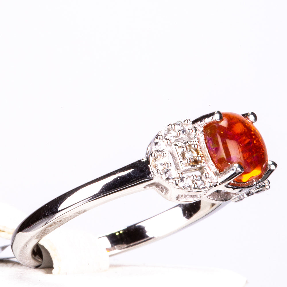Strieborný Prsteň s Oranžovým Opálom z Lega Dembi a Bielym Topásom 2 