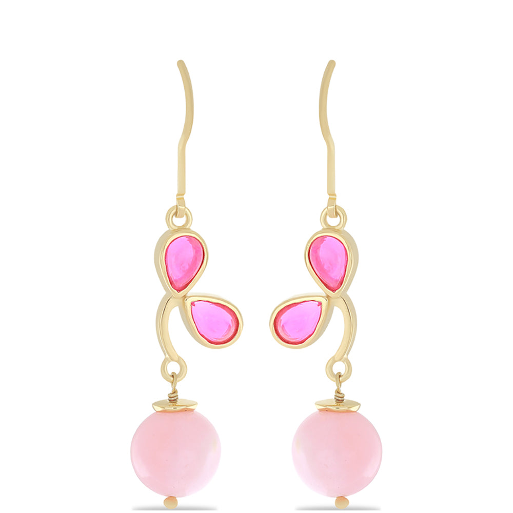 Pozlátené Strieborné Náušnice s so Sýto Ružovým Opálom z Lega Dembi a Ružovým Opálom 1 
