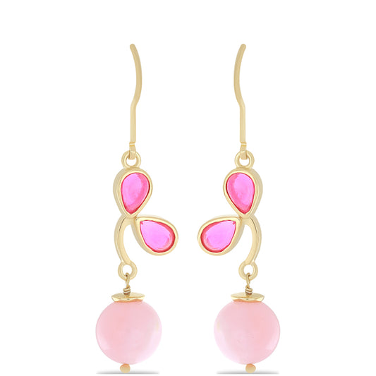 Pozlátené Strieborné Náušnice s so Sýto Ružovým Opálom z Lega Dembi a Ružovým Opálom