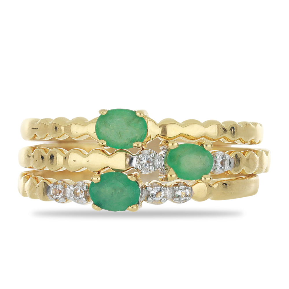 Pozlátené Strieborné Sada s Brazílskym Smaragdom a Bielym Topásom