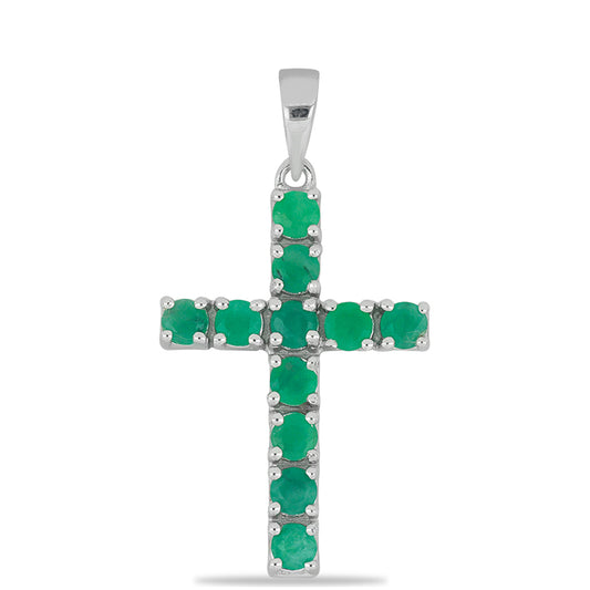 Kríž Strieborný Prívesok s Brazílskym Smaragdom
