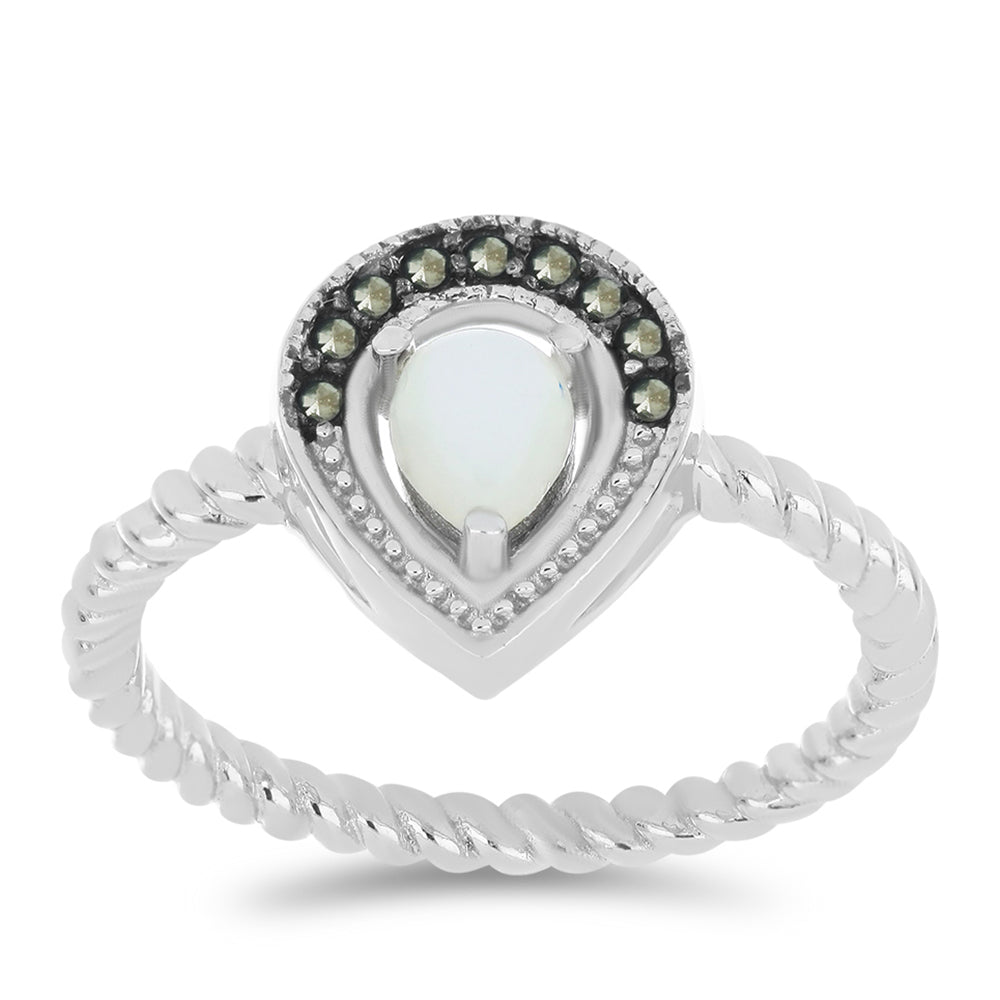 Strieborný Prsteň s Rakúskym Markasitom a Bielou Sladkovodnou Perlou