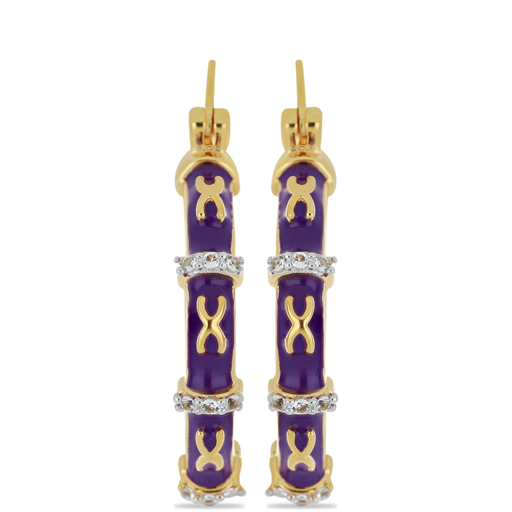 Pozlátené Strieborné Náušnice s so Smaltom a Bielym Topásom