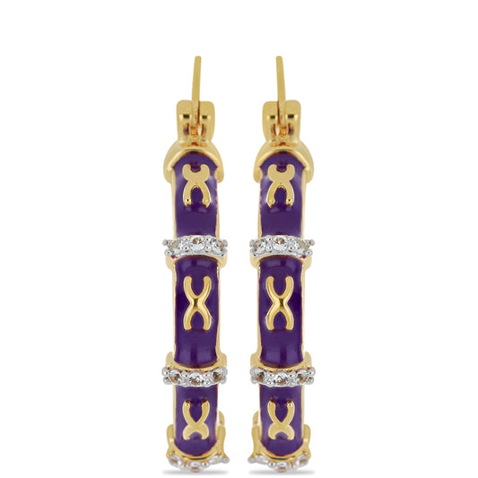 Pozlátené Strieborné Náušnice s so Smaltom a Bielym Topásom