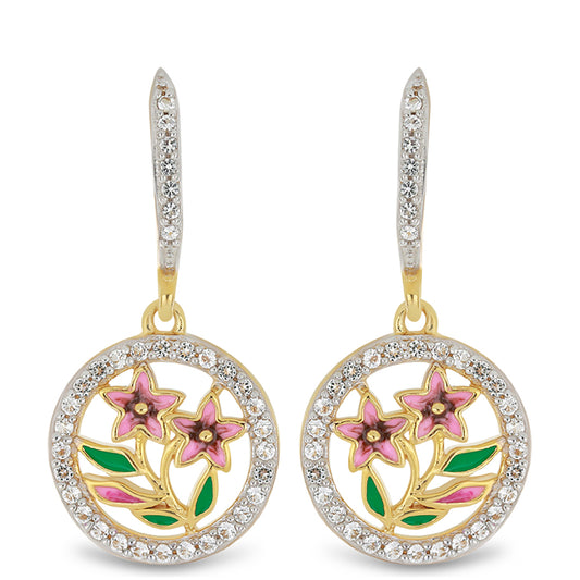 Pozlátené Strieborné Náušnice s so Smaltom a Bielym Topásom