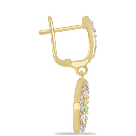 Pozlátené Strieborné Náušnice s so Smaltom a Bielym Topásom