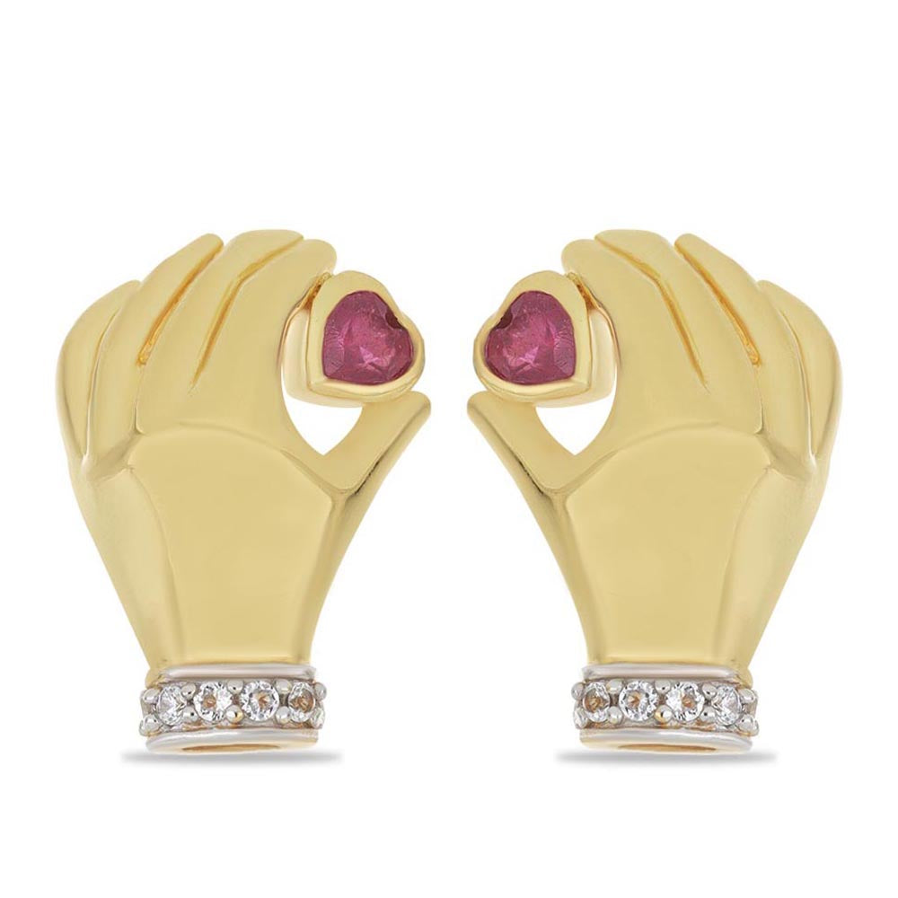 Pozlátené Strieborné Náušnice s Madagaskarským Rubínom a Bielym Topásom 1 